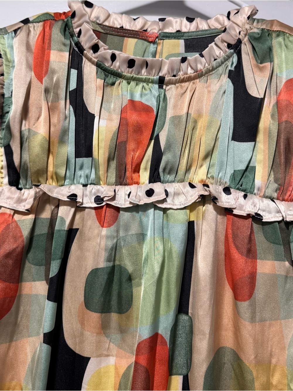 Geometric Ruffle-Sleeve Blouse - Green Multi - Picture 4 of 11
